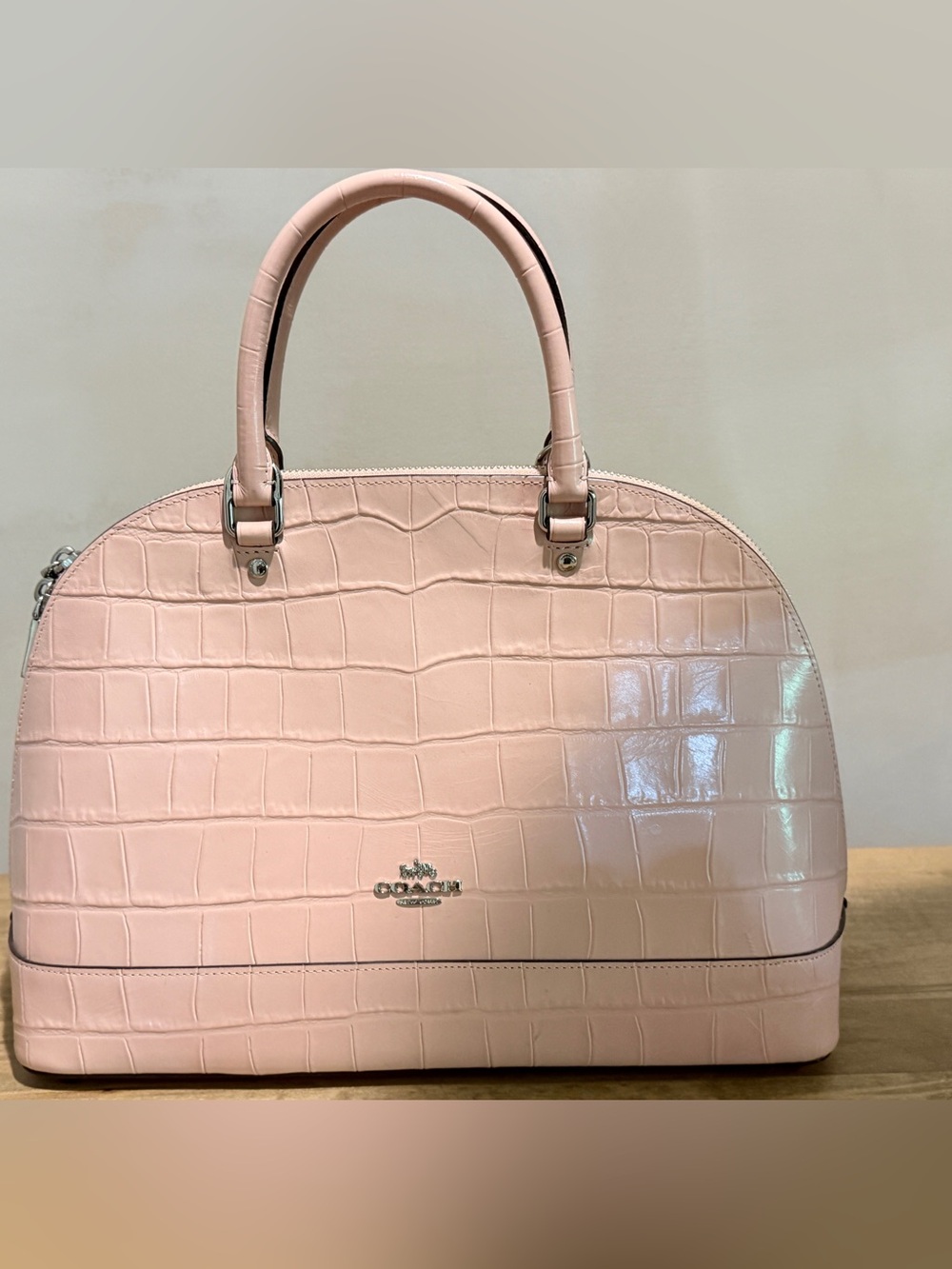 Coach Pale Pink Croc-Embossed Satchel